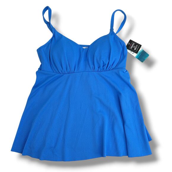 NEW Swim Solutions Blue Textued Tankini Top Size 10 A-Line Flowey Swimsuit beach - Picture 1 of 10